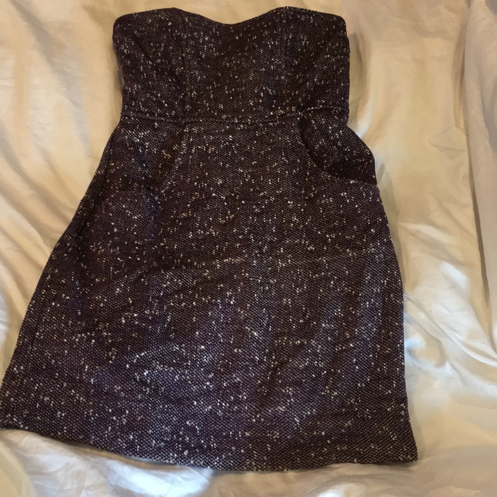Strapless tweed dress with metallic thread